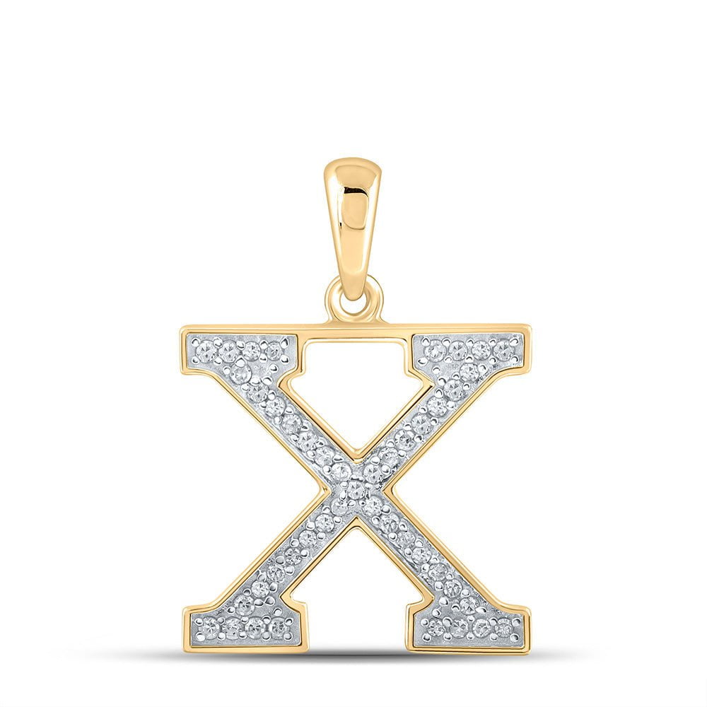 GND Diamond Initial & Letter Pendant 10kt Yellow Gold Womens Round Diamond Initial X Letter Pendant 1/10 Cttw