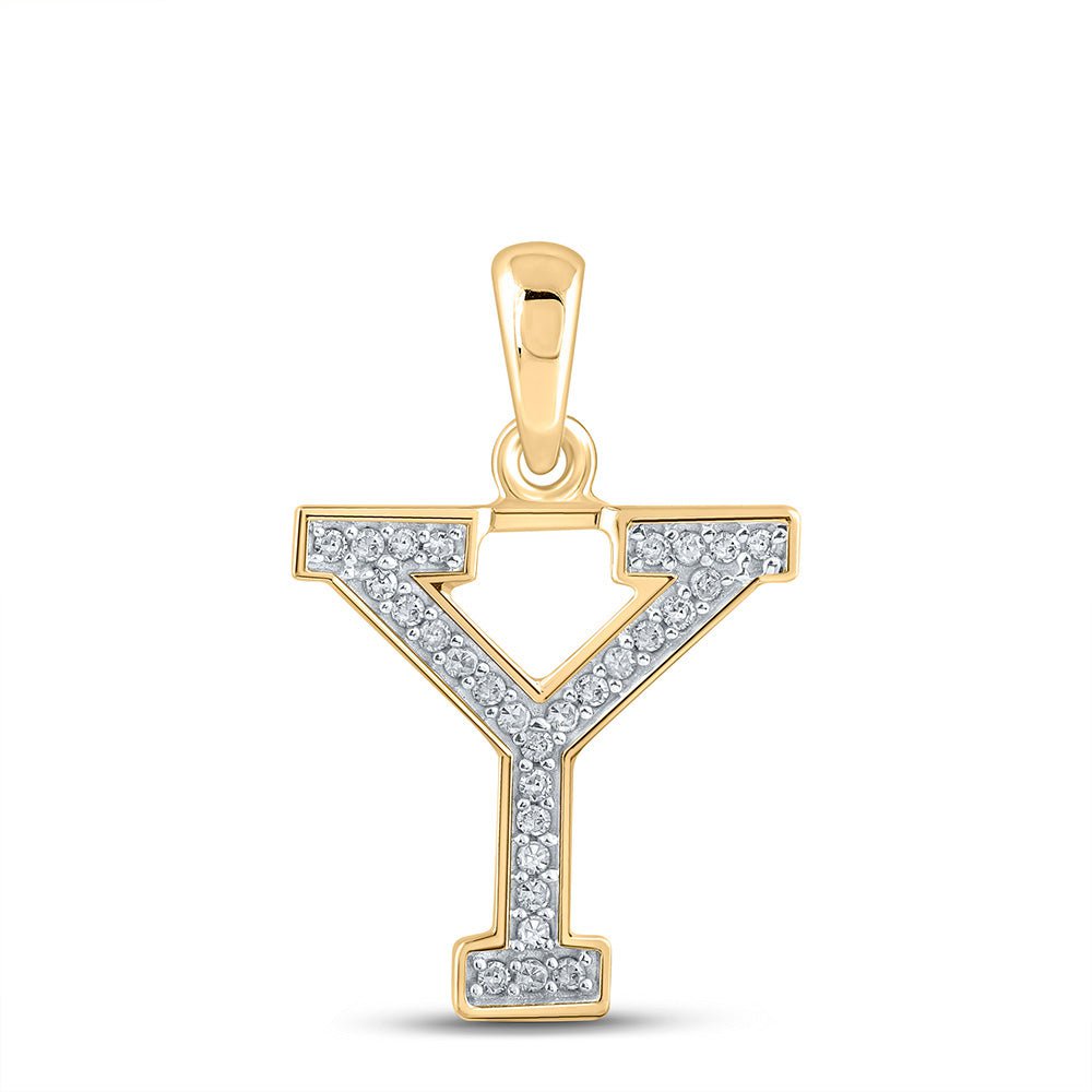 GND Diamond Initial & Letter Pendant 10kt Yellow Gold Womens Round Diamond Initial Y Letter Pendant 1/12 Cttw