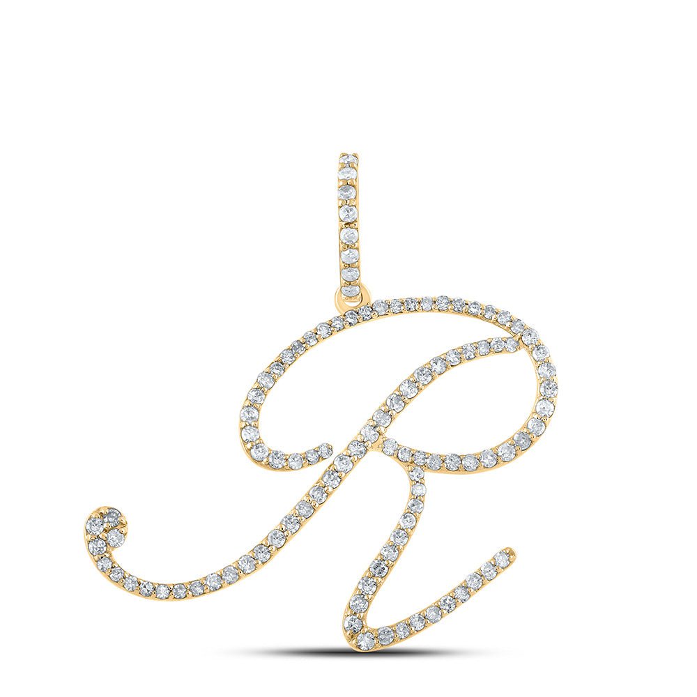 GND Diamond Initial & Letter Pendant 10kt Yellow Gold Womens Round Diamond R Initial Letter Pendant 5/8 Cttw
