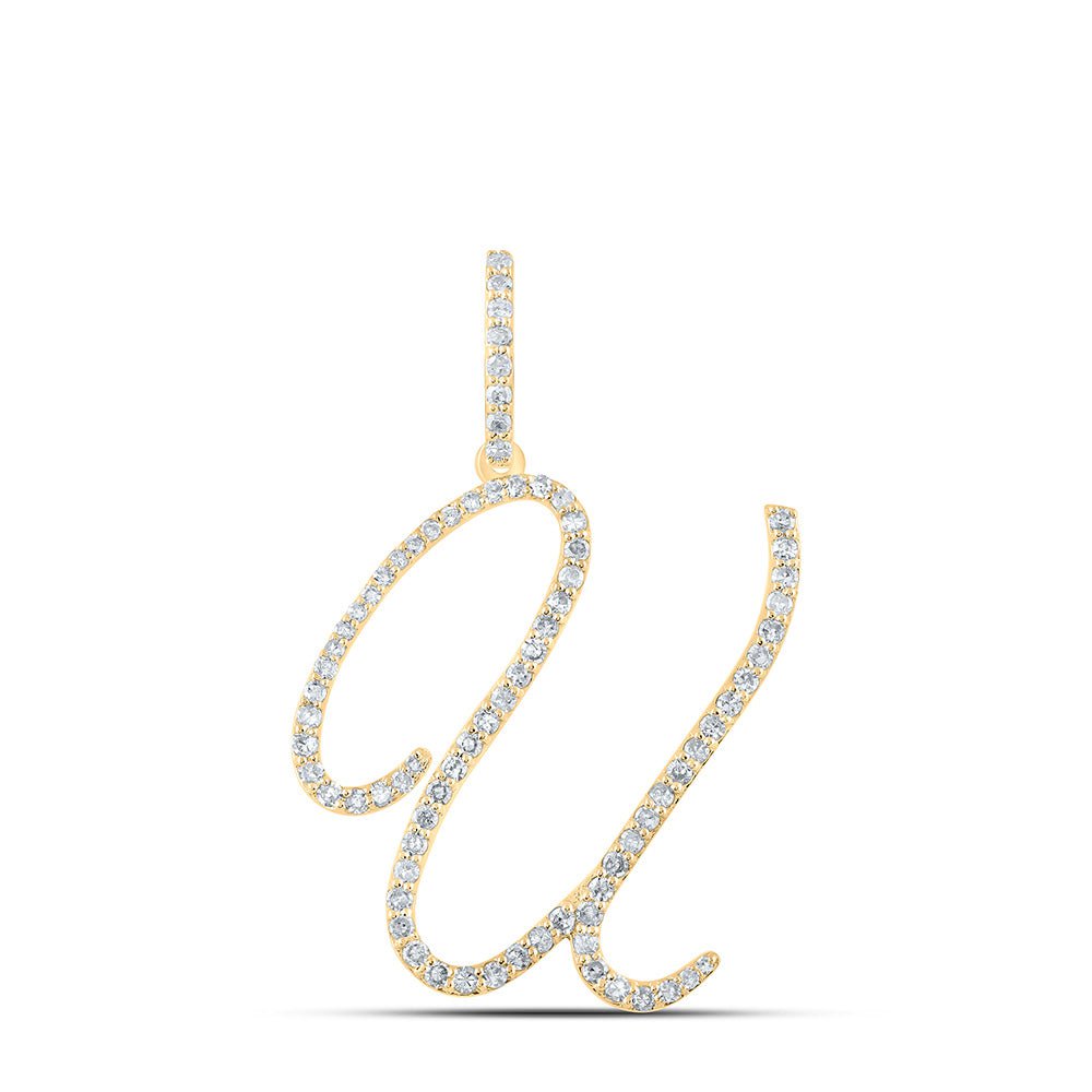 GND Diamond Initial & Letter Pendant 10kt Yellow Gold Womens Round Diamond U Initial Letter Pendant 1/2 Cttw
