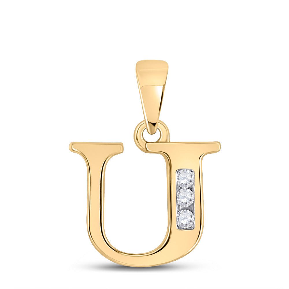 GND Diamond Initial & Letter Pendant 10kt Yellow Gold Womens Round Diamond U Initial Letter Pendant 1/20 Cttw