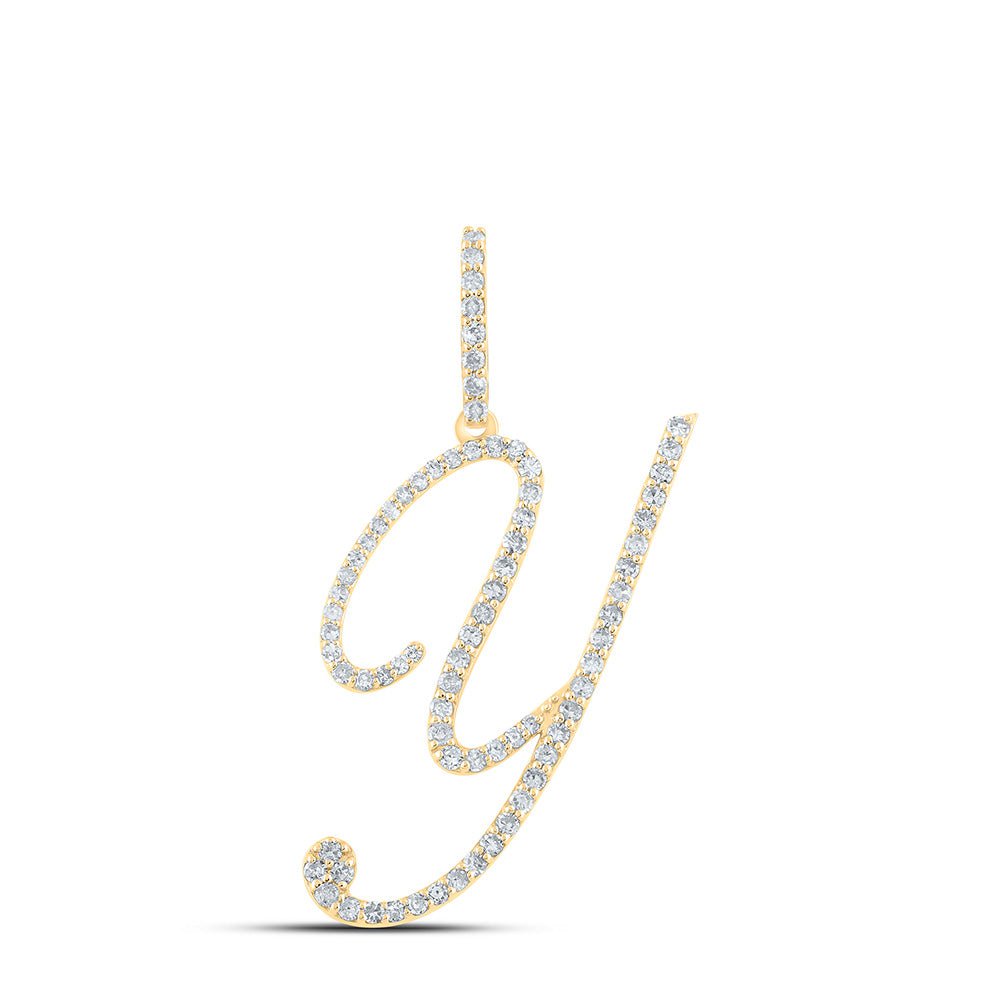 GND Diamond Initial & Letter Pendant 10kt Yellow Gold Womens Round Diamond Y Initial Letter Pendant 1/2 Cttw