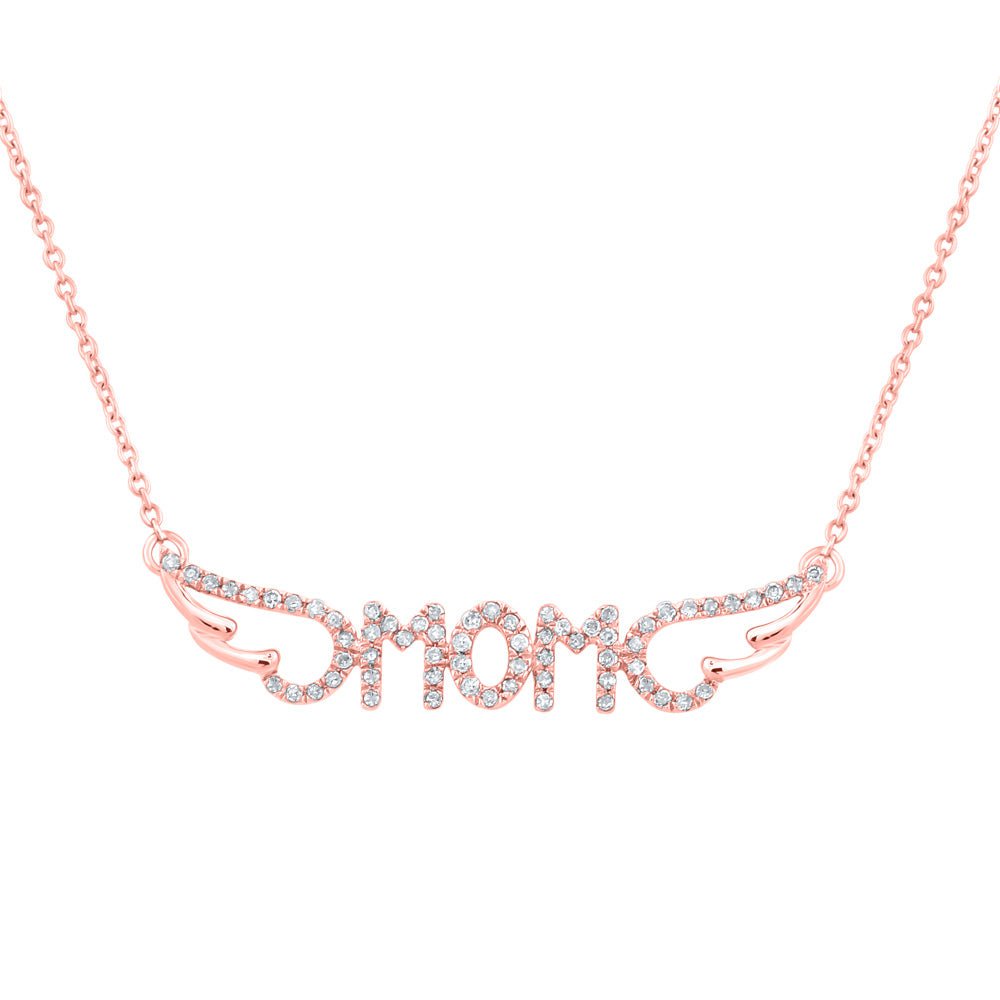 GND Diamond Pendant Necklace 10kt Rose Gold Womens Round Diamond Mom Necklace 1/6 Cttw