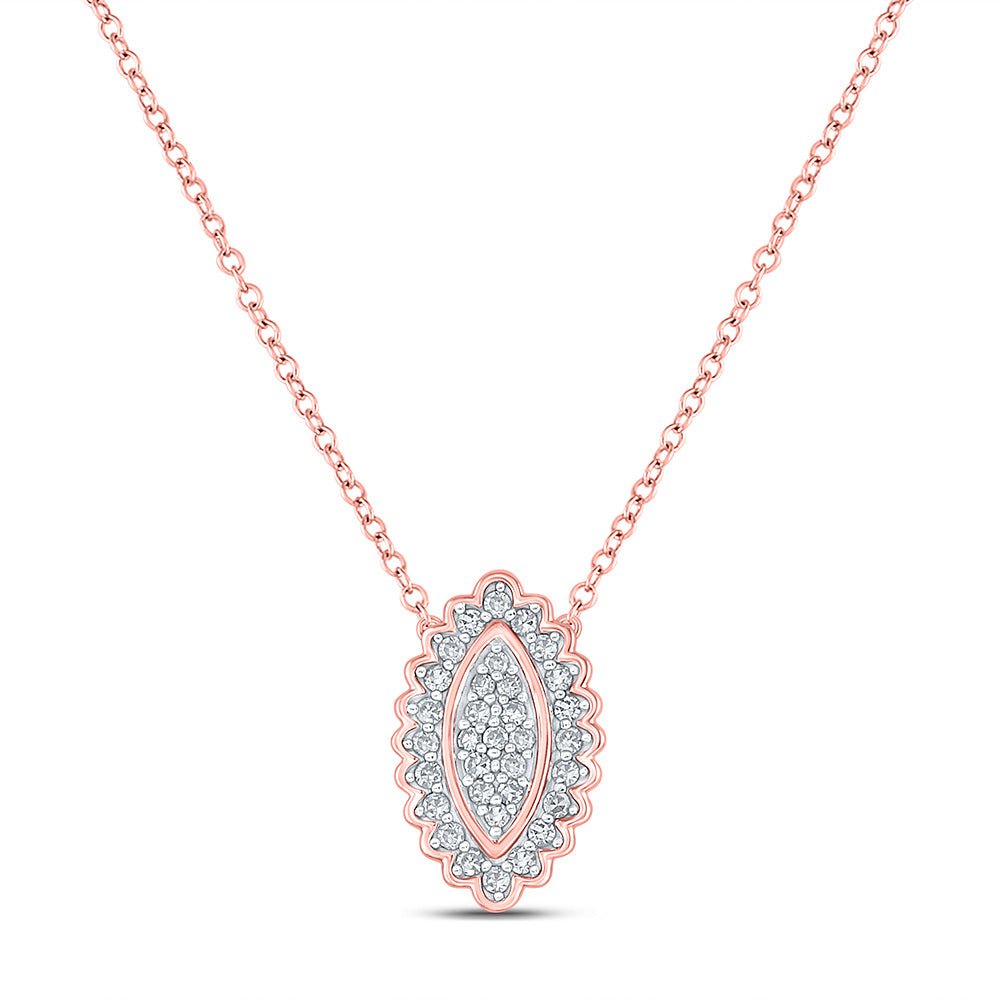 GND Diamond Pendant Necklace 10kt Rose Gold Womens Round Diamond Vertical Oval Necklace 1/5 Cttw