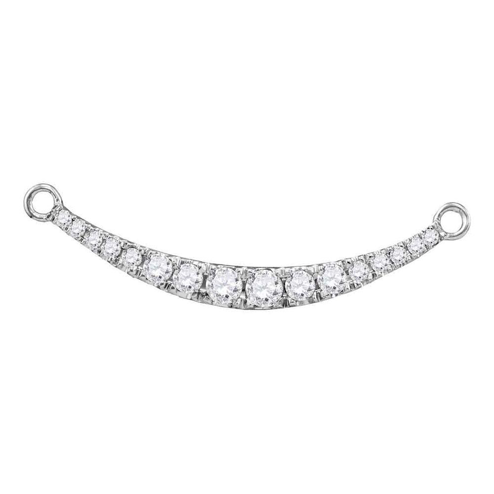 GND Diamond Pendant Necklace 10kt White Gold Womens Round Diamond Curved Graduated Bar Pendant Necklace 1/4 Cttw