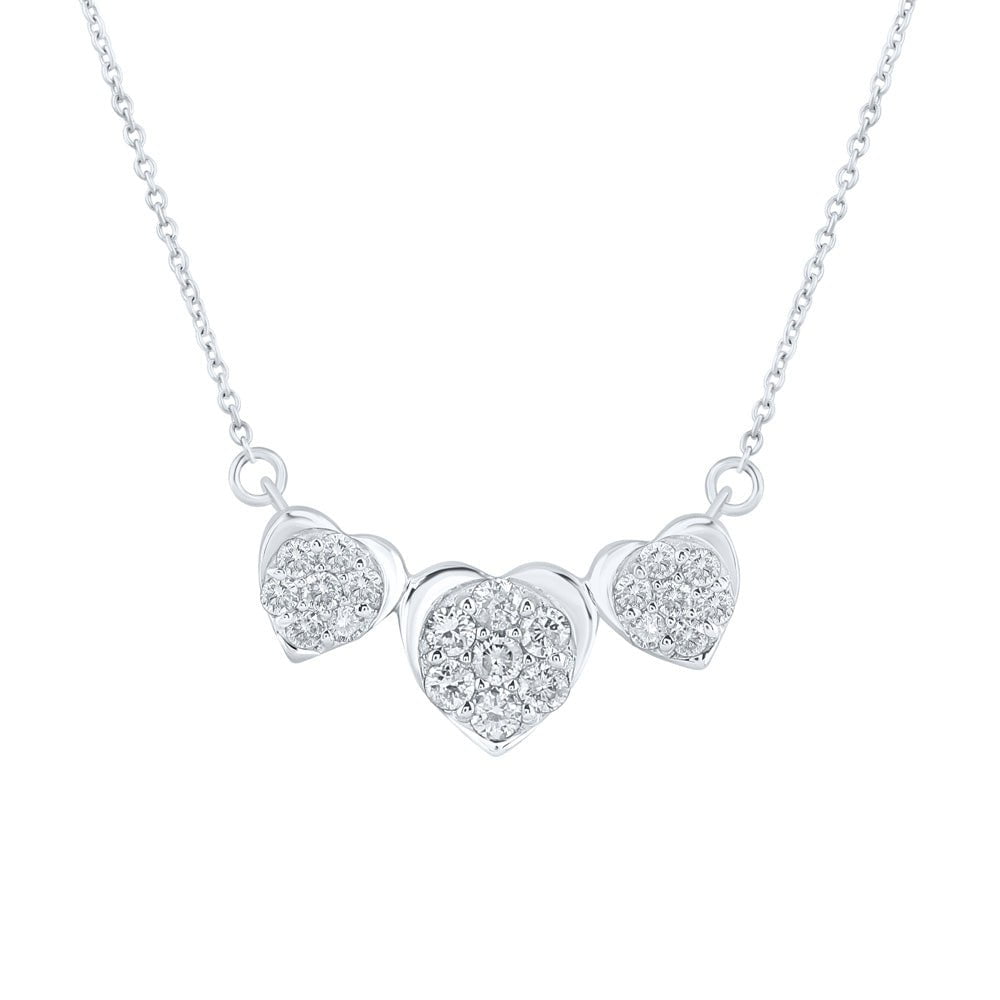 GND Diamond Pendant Necklace 10kt White Gold Womens Round Diamond Triple Heart Necklace 1/4 Cttw