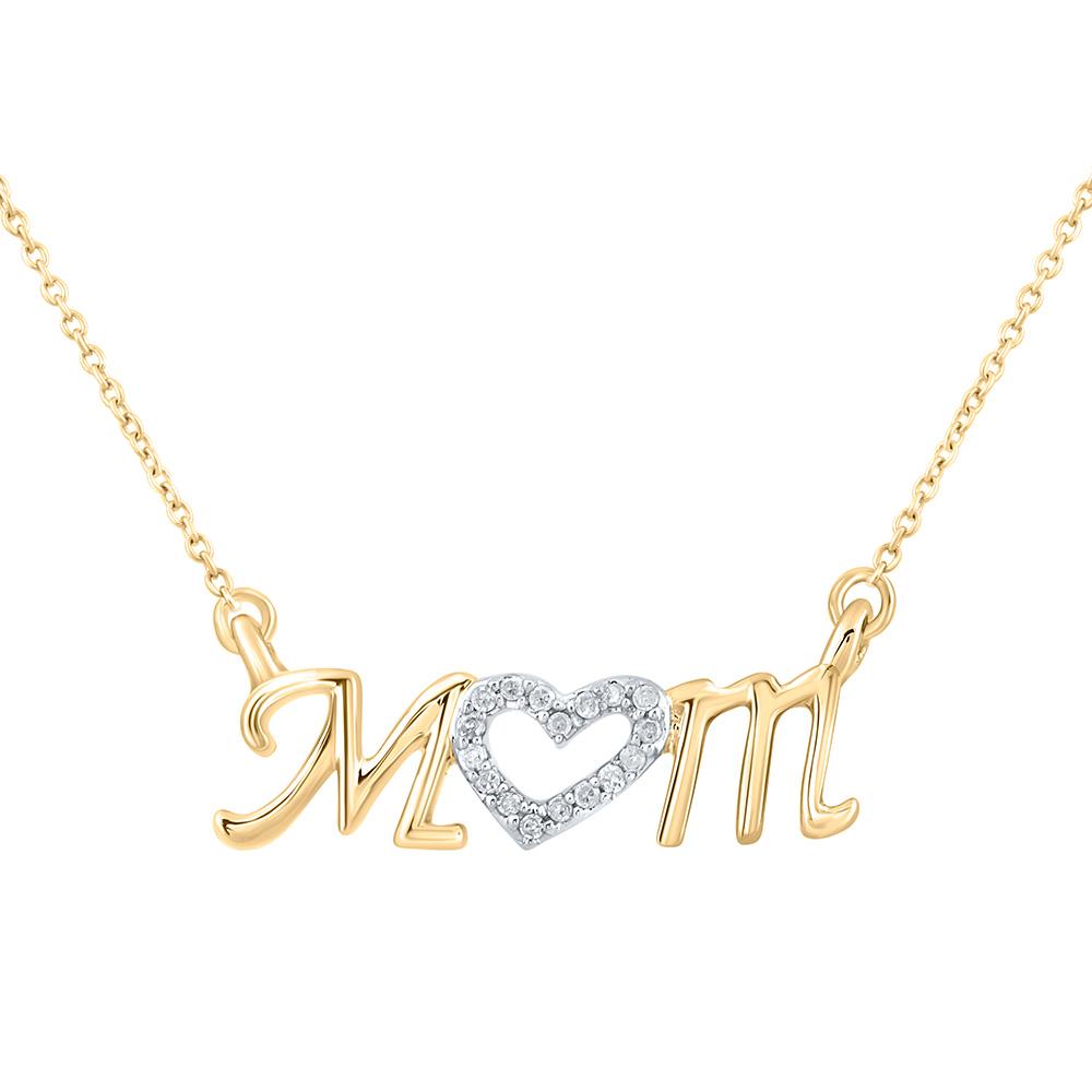 GND Diamond Pendant Necklace 10kt Yellow Gold Womens Round Diamond Mom Necklace 1/20 Cttw