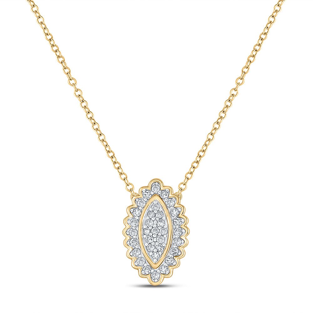 GND Diamond Pendant Necklace 10kt Yellow Gold Womens Round Diamond Vertical Oval Necklace 1/5 Cttw