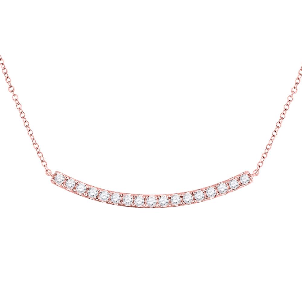 GND Diamond Pendant Necklace 14kt Rose Gold Womens Round Diamond Curved Bar Necklace 3/4 Cttw