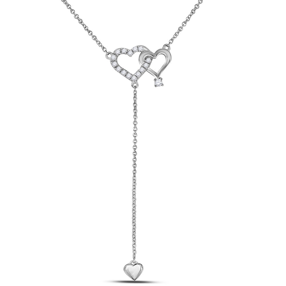 GND Diamond Pendant Necklace 14kt Rose Gold Womens Round Diamond Drop Heart Necklace 1/8 Cttw