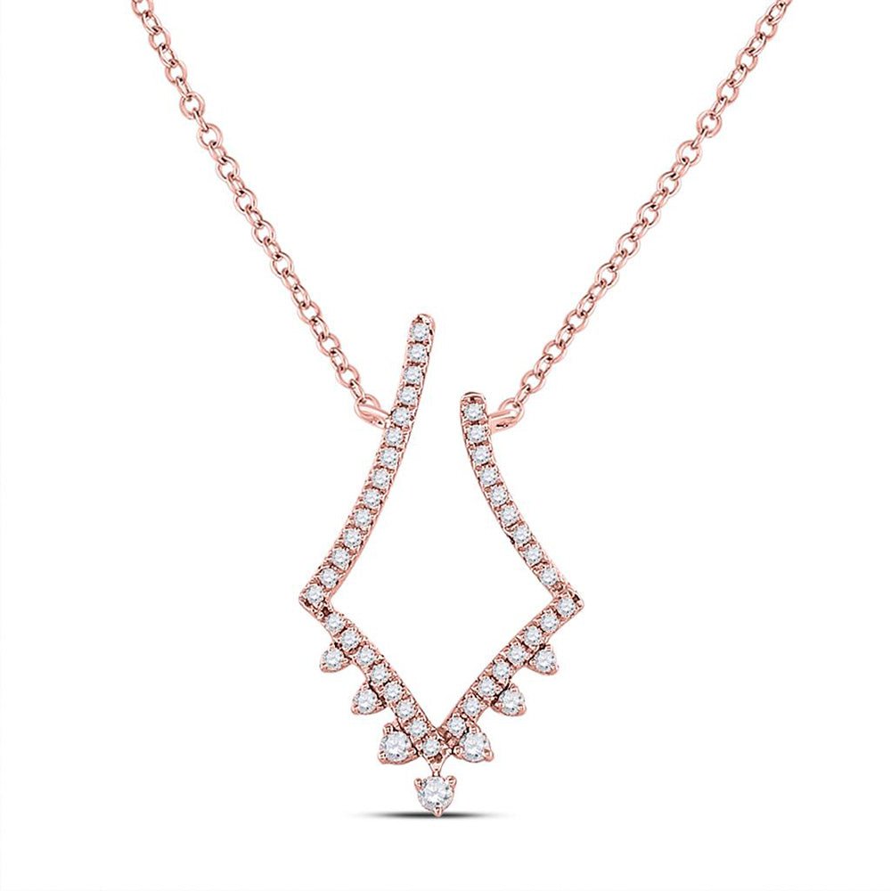 GND Diamond Pendant Necklace 14kt Rose Gold Womens Round Diamond Fashion Necklace 1/4 Cttw