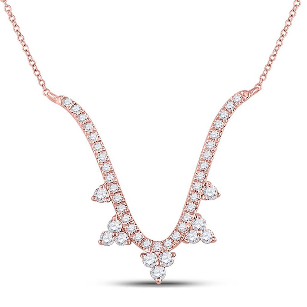 GND Diamond Pendant Necklace 14kt Rose Gold Womens Round Diamond Modern-V Fashion Necklace 1/4 Cttw