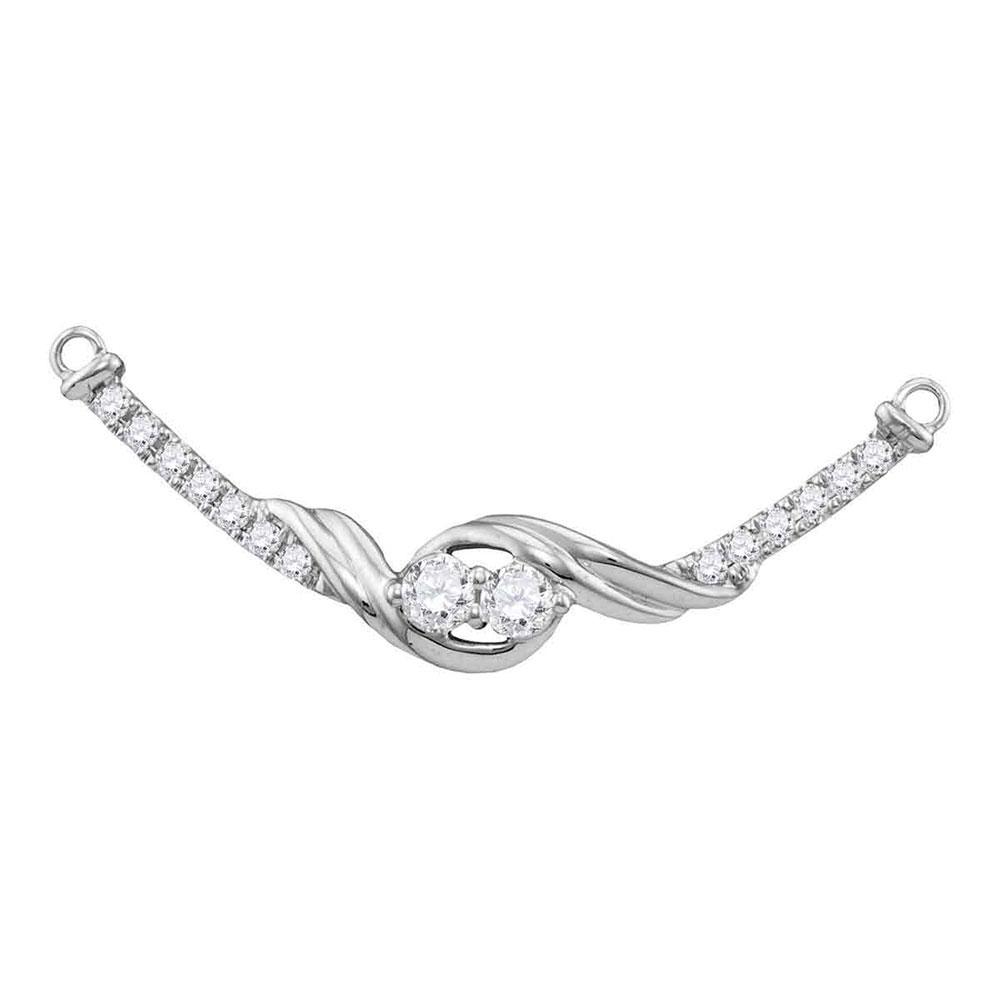 GND Diamond Pendant Necklace 14kt White Gold Womens Round Diamond 2-stone Hearts Together Bar Pendant Necklace 1/3 Cttw