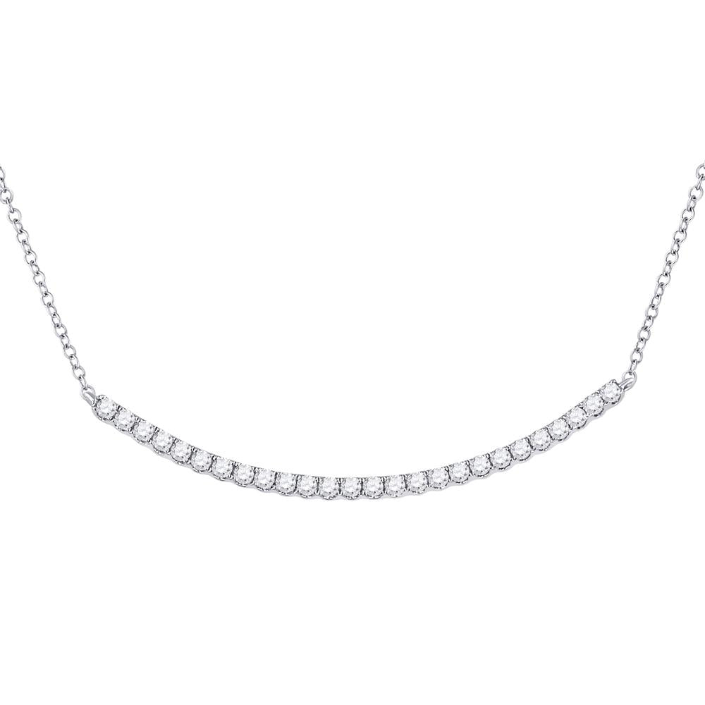 GND Diamond Pendant Necklace 14kt White Gold Womens Round Diamond Curved Bar Necklace 3/4 Cttw