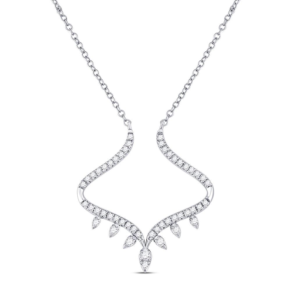GND Diamond Pendant Necklace 14kt White Gold Womens Round Diamond Modern-V Fashion Necklace 1/4 Cttw