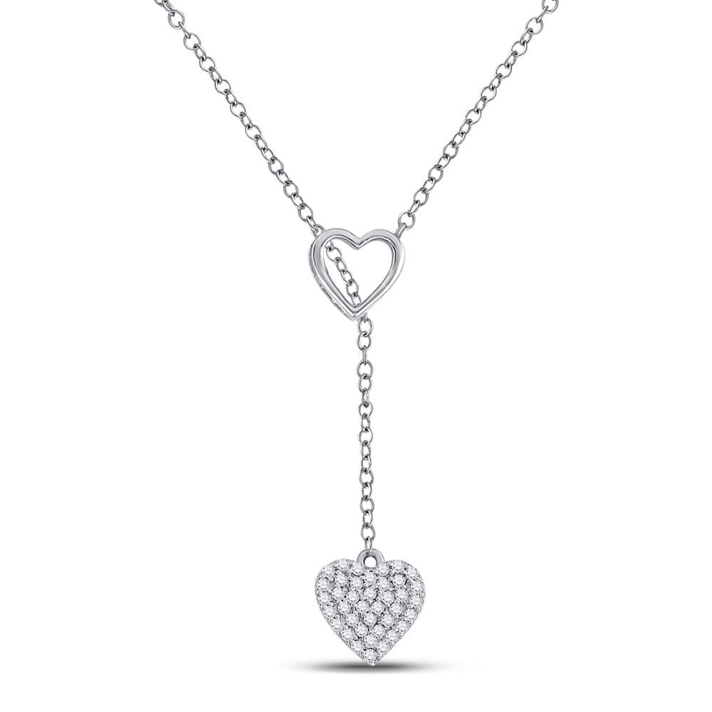 GND Diamond Pendant Necklace 14kt White Gold Womens Round Diamond Slide Heart Necklace 1/6 Cttw
