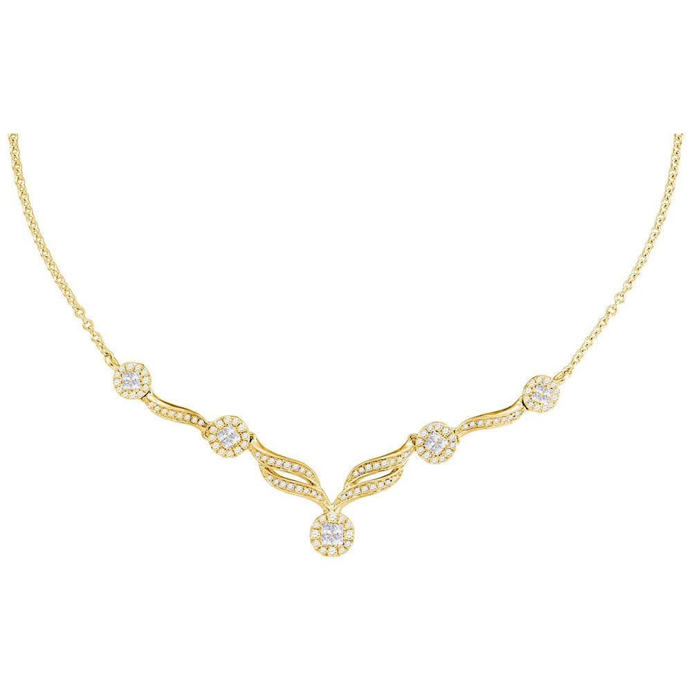 GND Diamond Pendant Necklace 14kt Yellow Gold Womens Princess Diamond Cluster Luxury 18" Necklace 1 Cttw