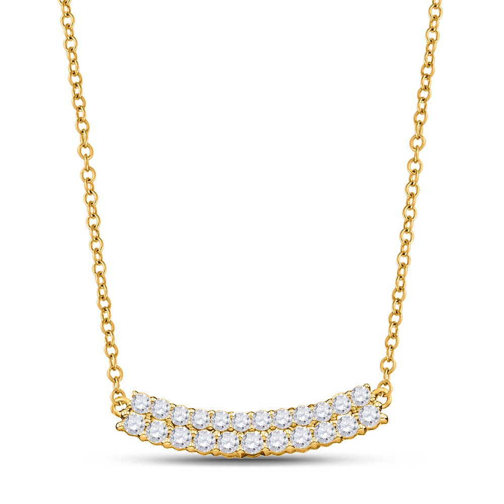GND Diamond Pendant Necklace 14kt Yellow Gold Womens Round Diamond Curved Bar Necklace 1 Cttw