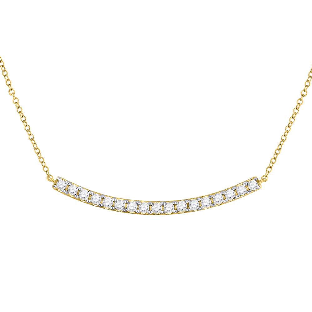 GND Diamond Pendant Necklace 14kt Yellow Gold Womens Round Diamond Curved Bar Necklace 3/4 Cttw