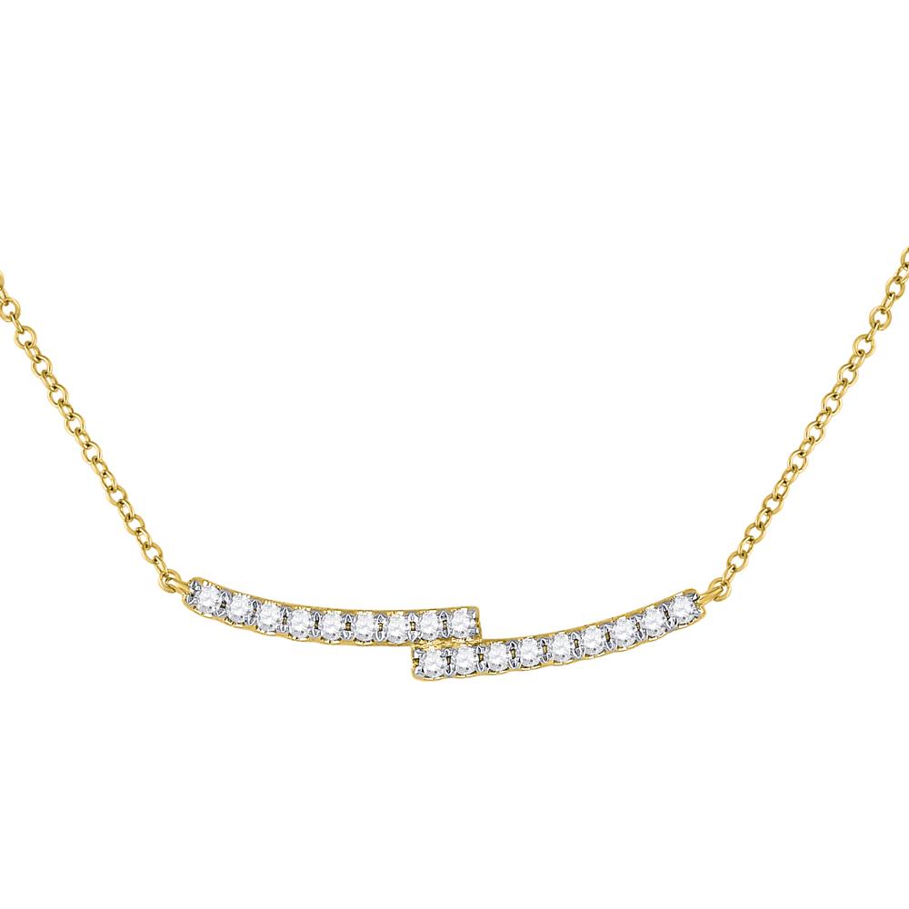 GND Diamond Pendant Necklace 14kt Yellow Gold Womens Round Diamond Curved Bypass Bar Necklace 1/2 Cttw