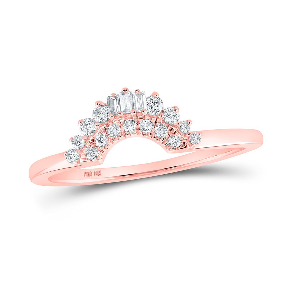 GND Diamond Ring Guard 10kt Rose Gold Womens Baguette Diamond Wrap Enhancer Wedding Band 1/6 Cttw