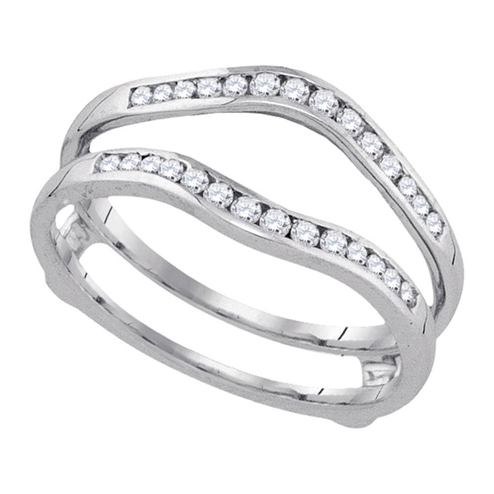 GND Diamond Ring Guard 14k White Gold Womens Round Diamond Bridal Wedding Enhancer Band Wrap Ring 1/2 Cttw