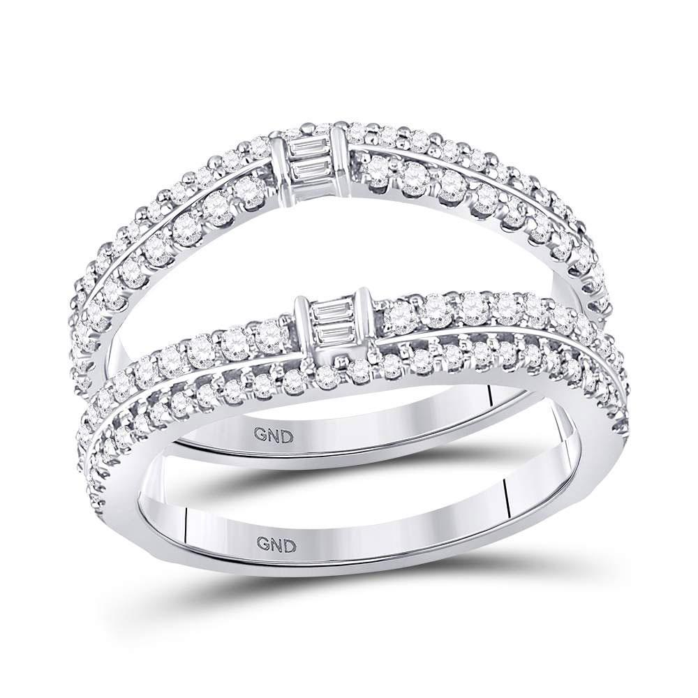 GND Diamond Ring Guard 14kt White Gold Womens Baguette Diamond Wrap Ring Guard Enhancer 3/4 Cttw