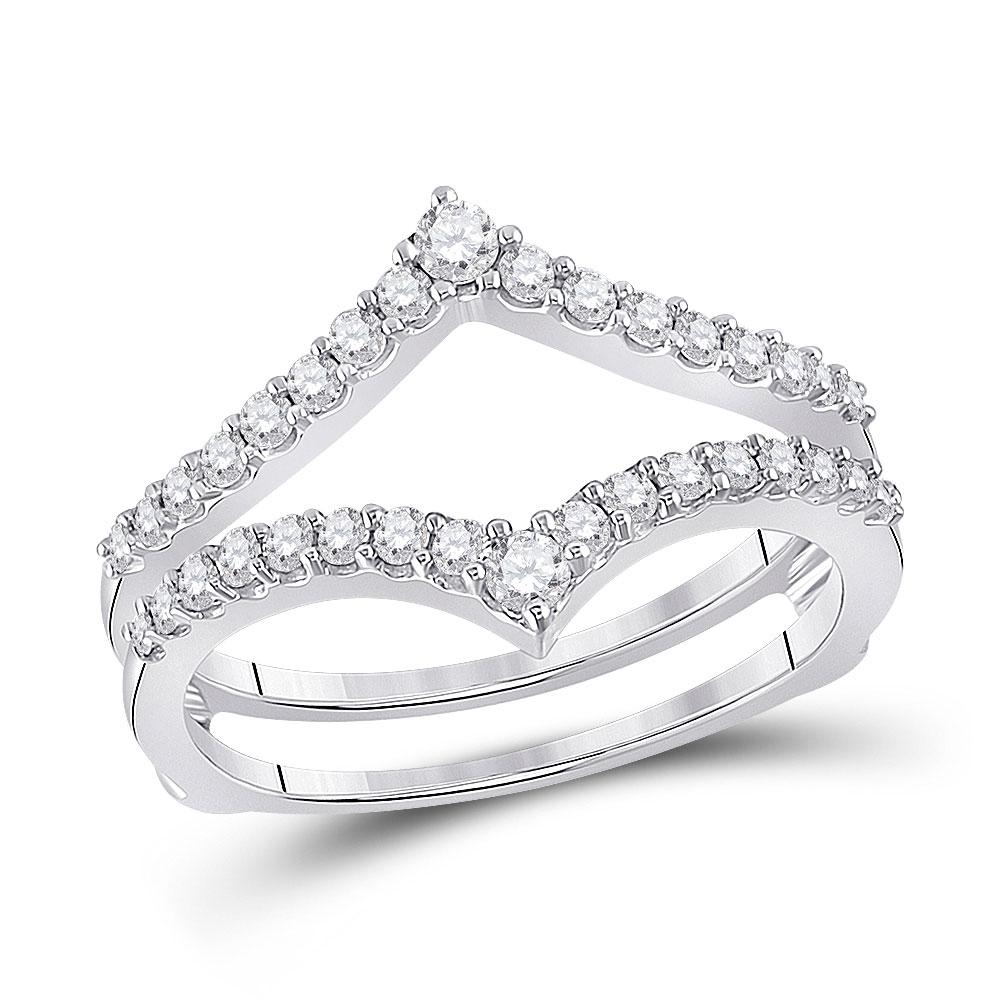 GND Diamond Ring Guard 14kt White Gold Womens Round Diamond Ring Guard Wrap Enhancer Wedding Band 1/2 Cttw