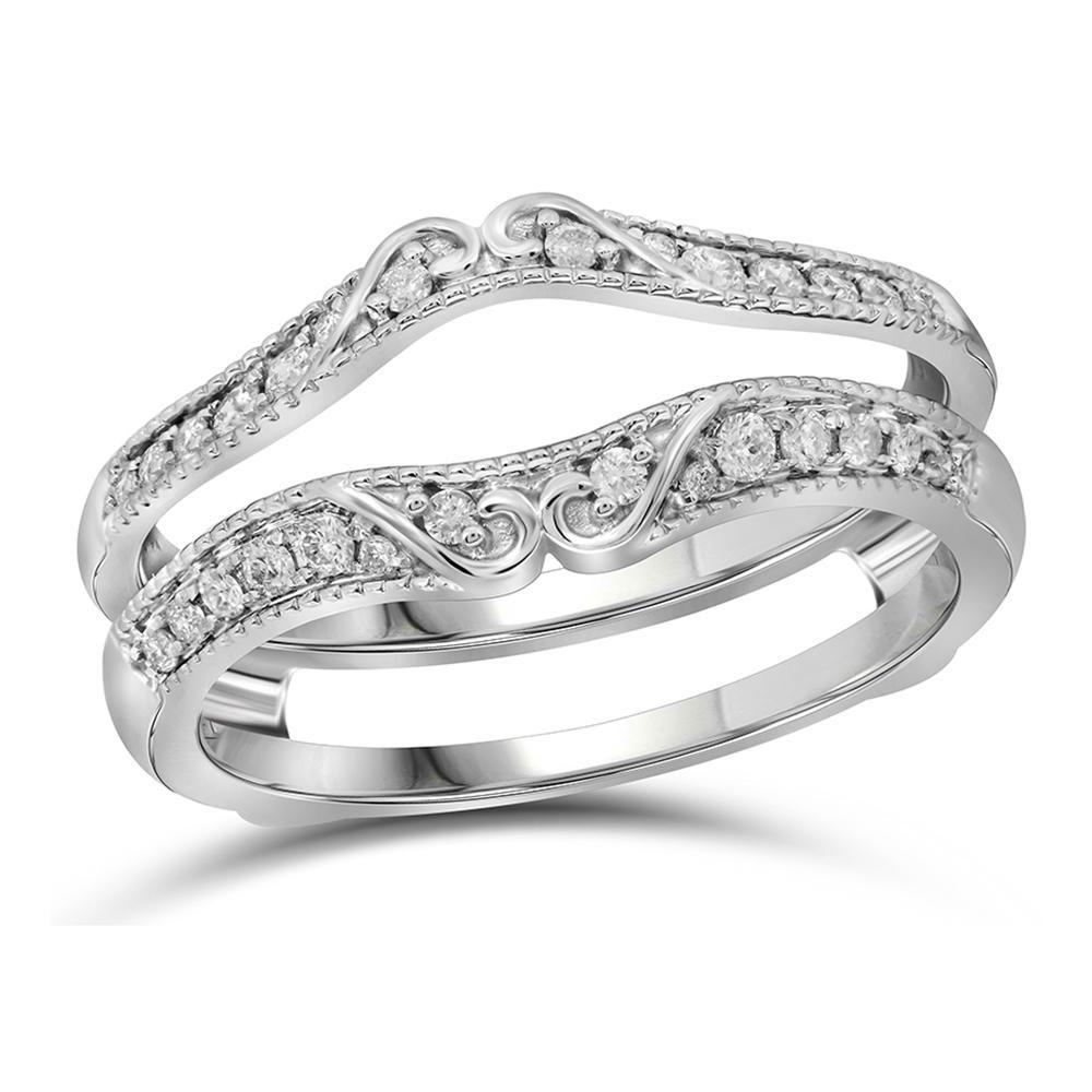 GND Diamond Ring Guard 14kt White Gold Womens Round Diamond Ring Guard Wrap Solitaire Enhancer 1/4 Cttw