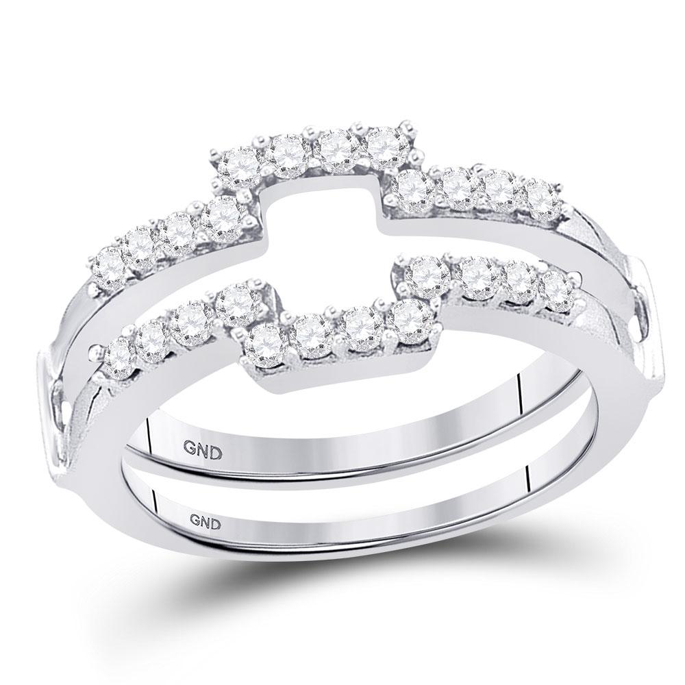 14kt White Gold Womens Round Diamond Square Solitaire Enhancer Wedding Band 1/2 Cttw