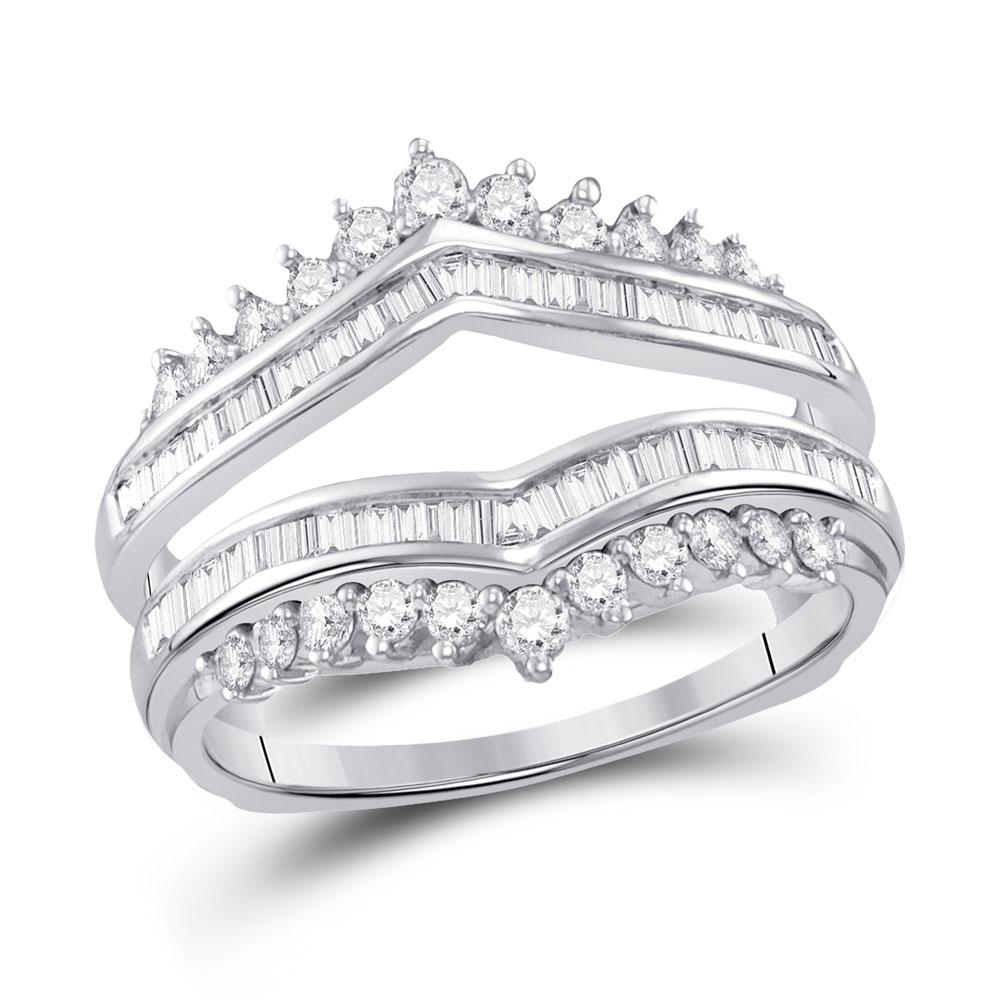 GND Diamond Ring Guard 14kt White Gold Womens Round Diamond Wedding Wrap Ring Guard Enhancer 3/4 Cttw