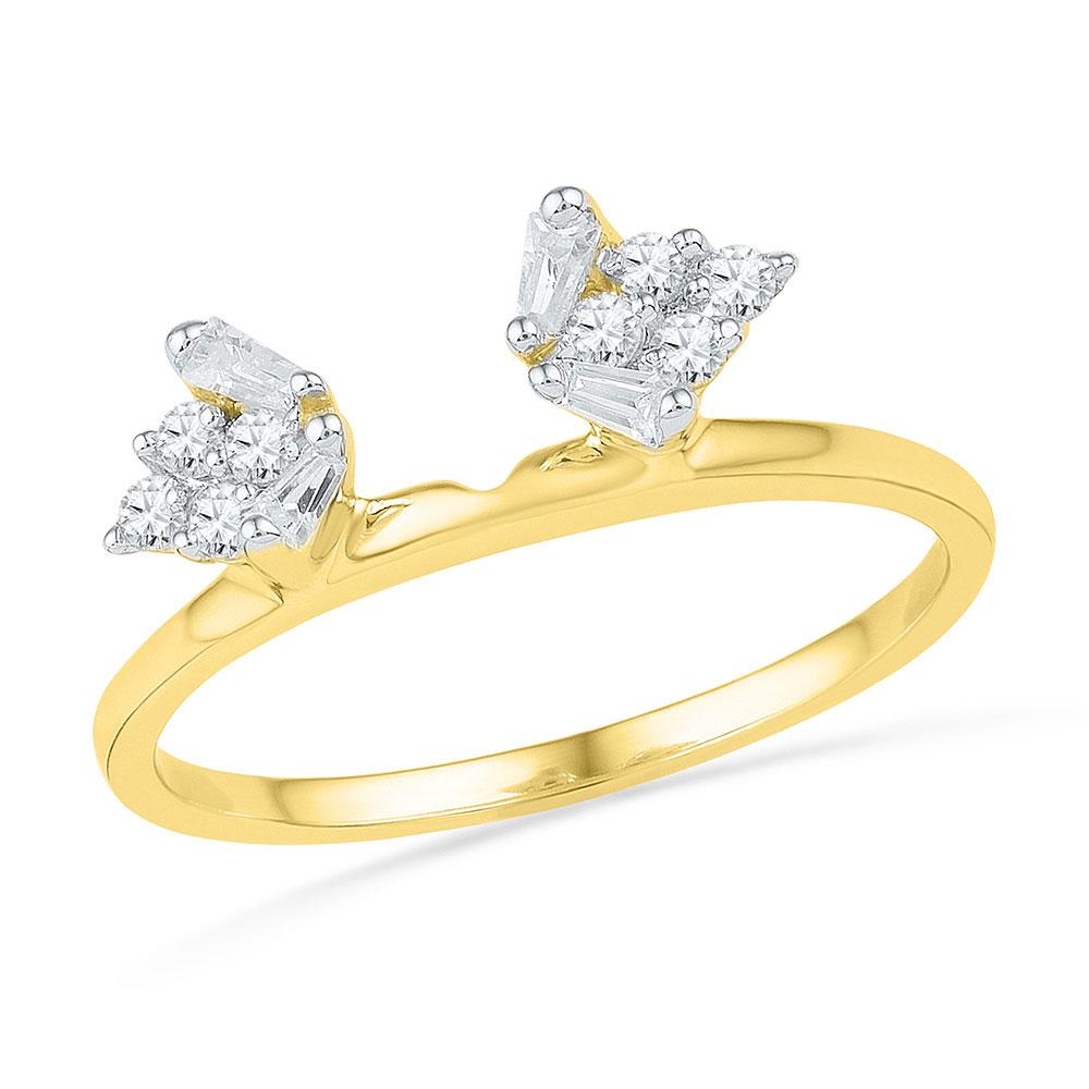 GND Diamond Ring Guard 14kt Yellow Gold Womens Baguette Diamond Ring Guard Wrap Solitaire Enhancer 1/4 Cttw