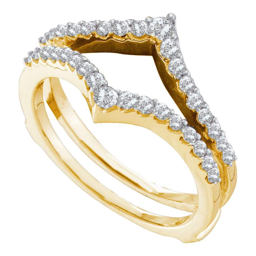 GND Diamond Ring Guard 14kt Yellow Gold Womens Round Diamond Ring Guard Wrap Enhancer Wedding Band 1/2 Cttw