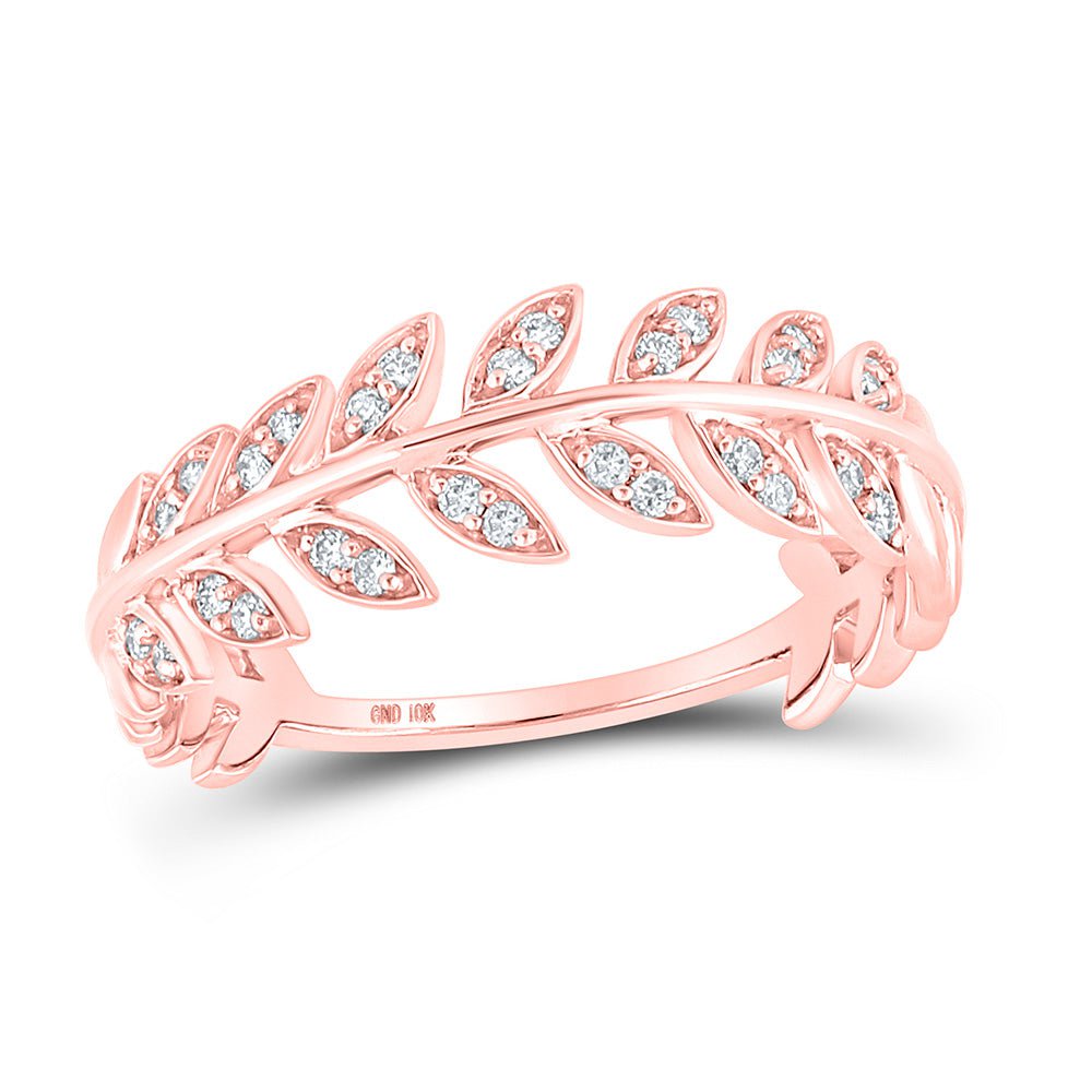 GND Diamond Stackable Band 10kt Rose Gold Womens Round Diamond Leaf Stackable Band Ring 1/8 Cttw