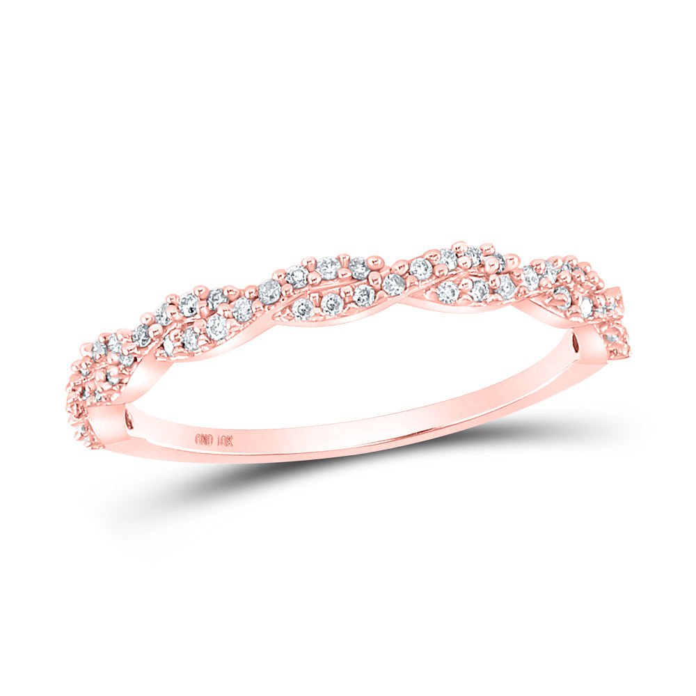 GND Diamond Stackable Band 10kt Rose Gold Womens Round Diamond Twist Stackable Band Ring 1/6 Cttw
