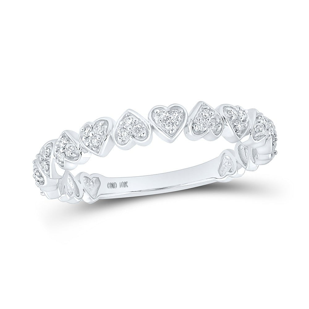 GND Diamond Stackable Band 10kt White Gold Womens Round Diamond Heart Stackable Band Ring 1/8 Cttw