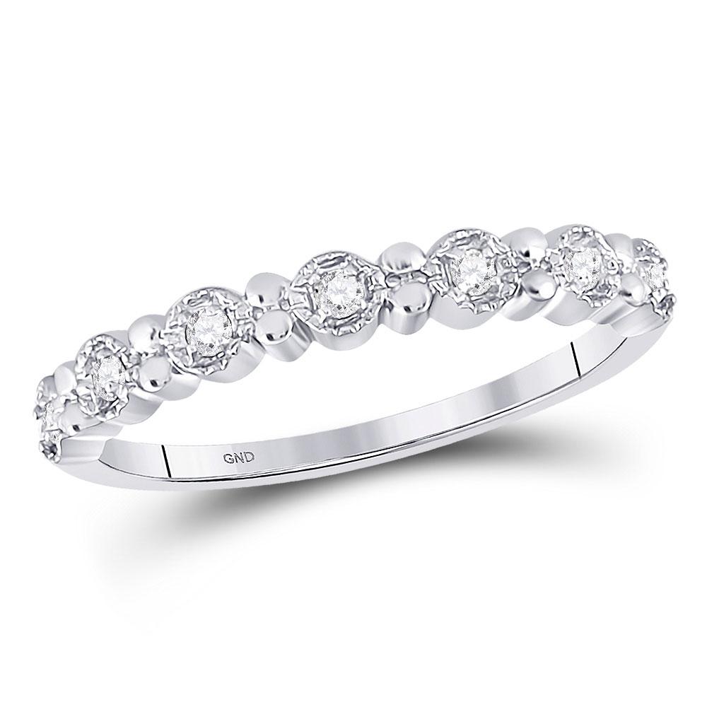 GND Diamond Stackable Band 10kt White Gold Womens Round Diamond Stackable Band Ring 1/10 Cttw