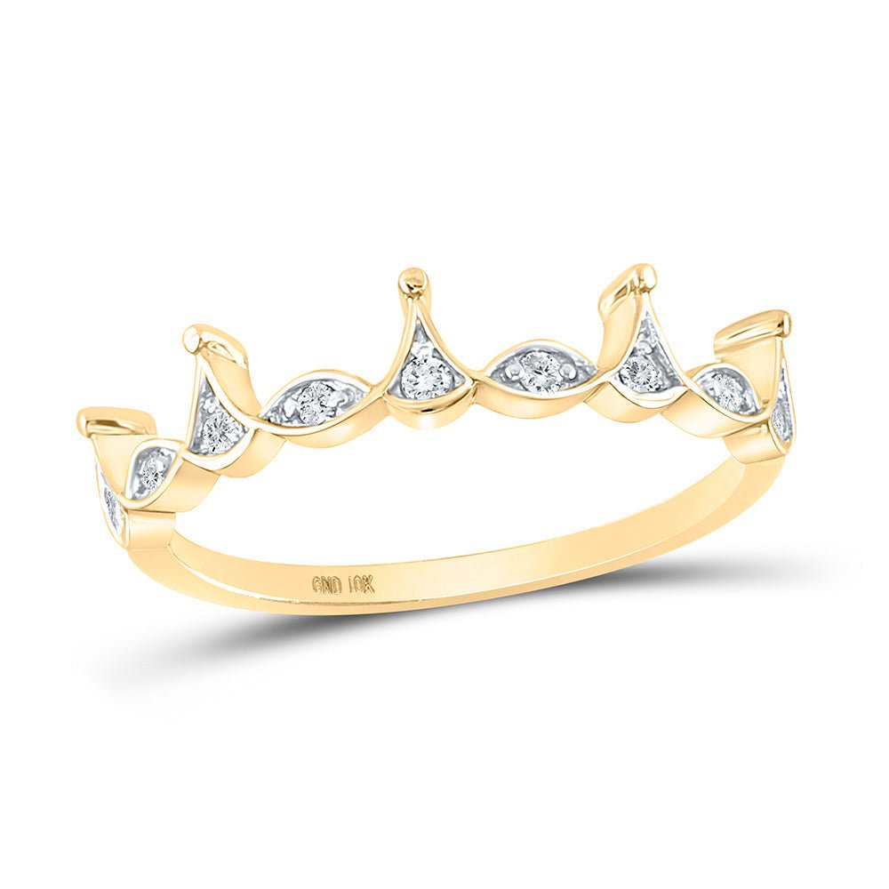 GND Diamond Stackable Band 10kt Yellow Gold Womens Round Diamond Crown Stackable Band Ring 1/5 Cttw