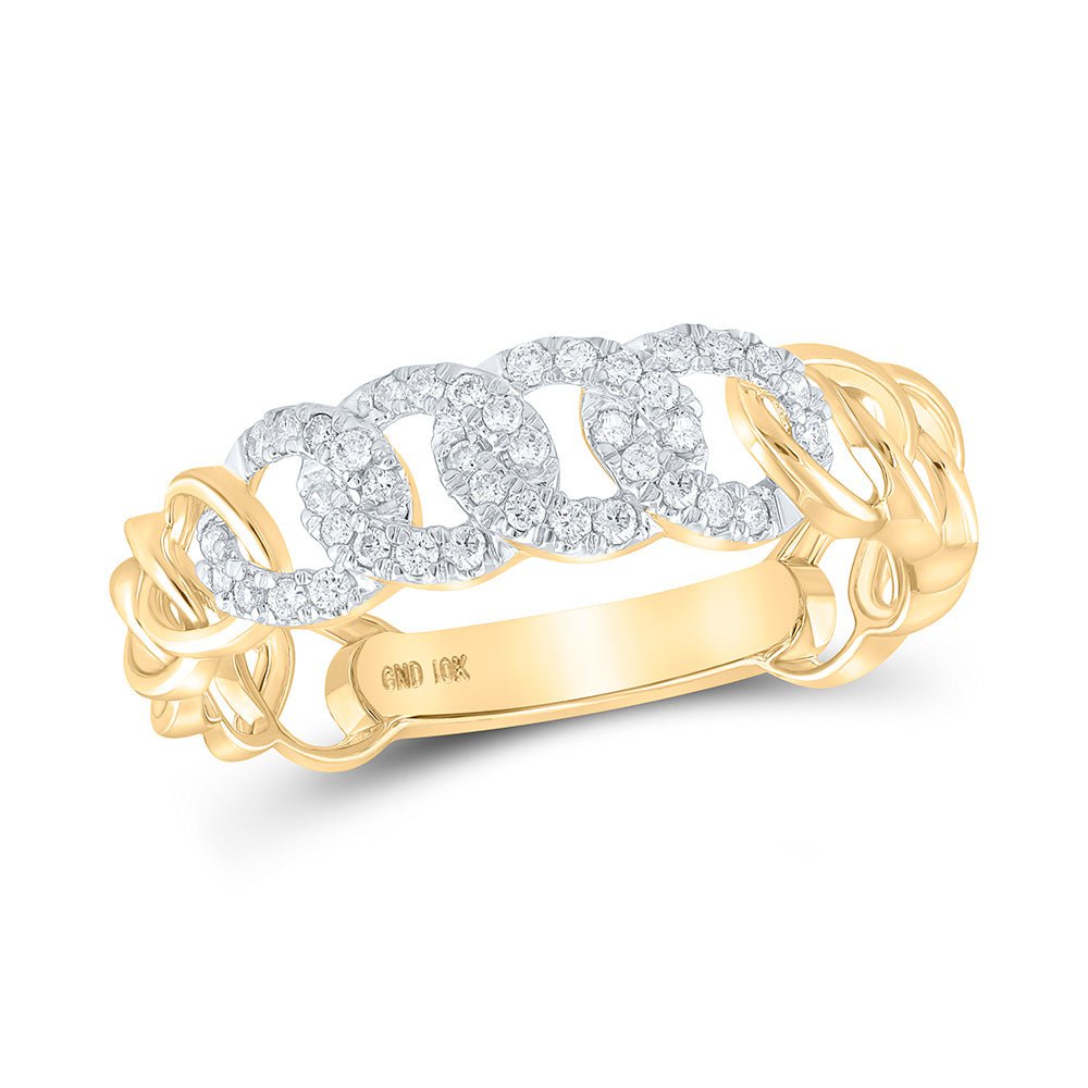 GND Diamond Stackable Band 10kt Yellow Gold Womens Round Diamond Cuban Link Stackable Band Ring 1/6 Cttw