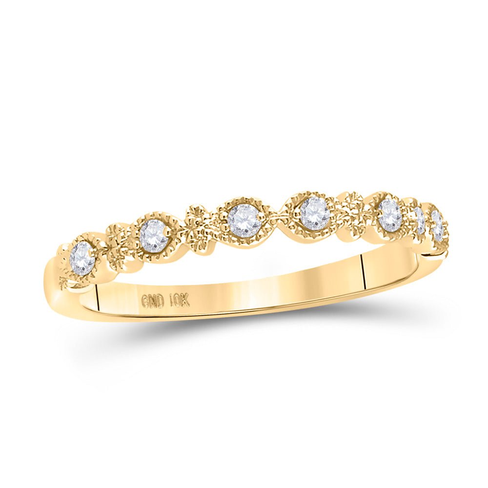GND Diamond Stackable Band 10kt Yellow Gold Womens Round Diamond Stackable Band Ring 1/10 Cttw