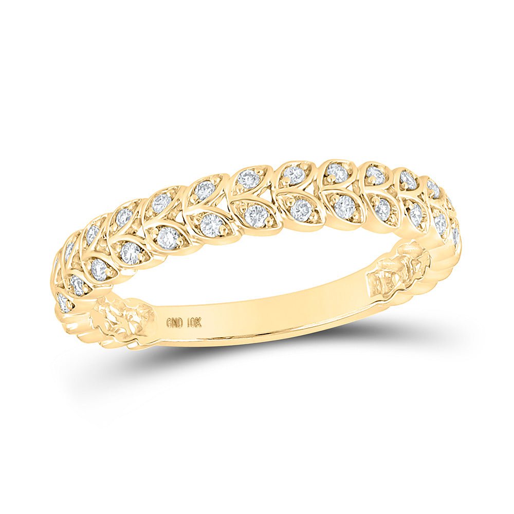 GND Diamond Stackable Band 10kt Yellow Gold Womens Round Diamond Vine Leaf Stackable Band Ring 1/6 Cttw