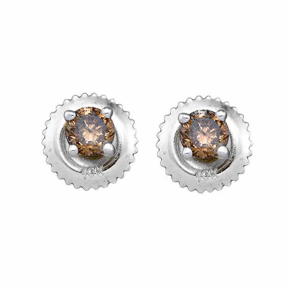 GND Diamond Stud Earring 10kt White Gold Womens Round Brown Diamond Stud Earrings 1/2 Cttw