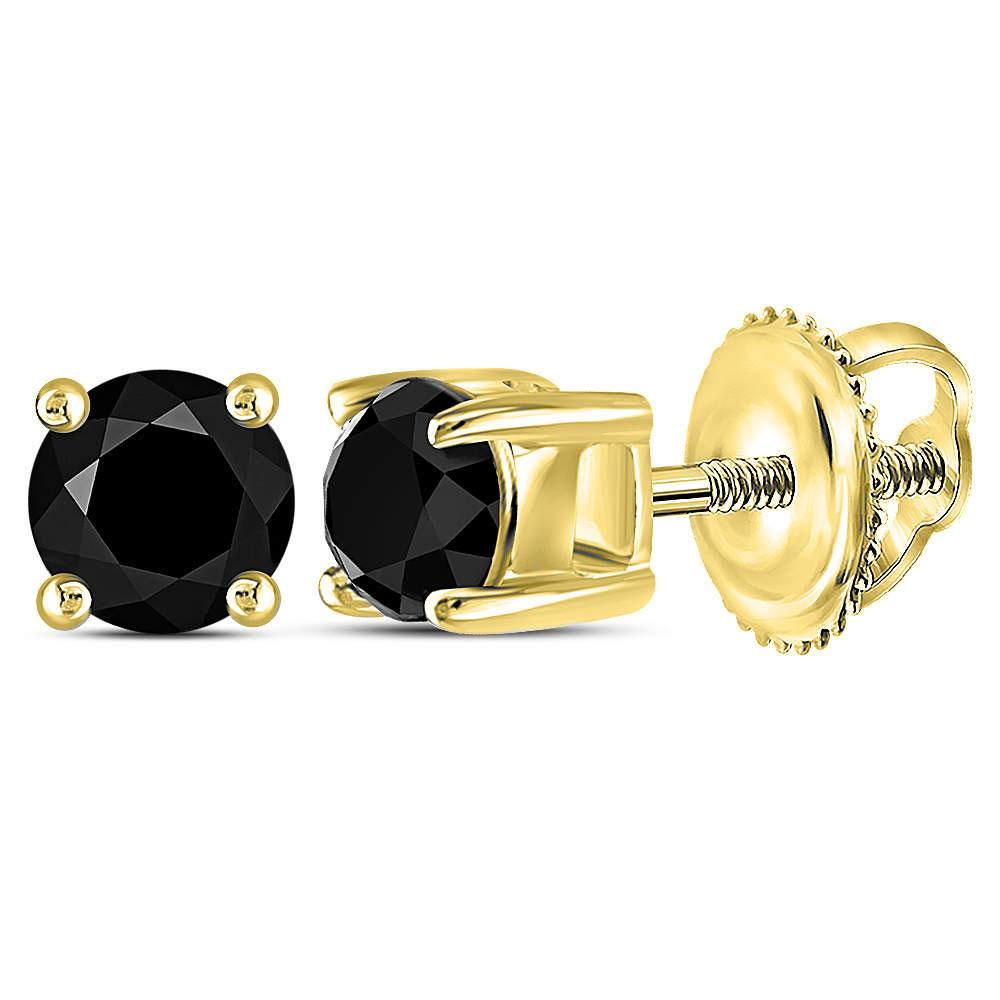 GND Diamond Stud Earring 10kt Yellow Gold Unisex Round Black Color Enhanced Diamond Solitaire Stud Earrings 1/2 Cttw