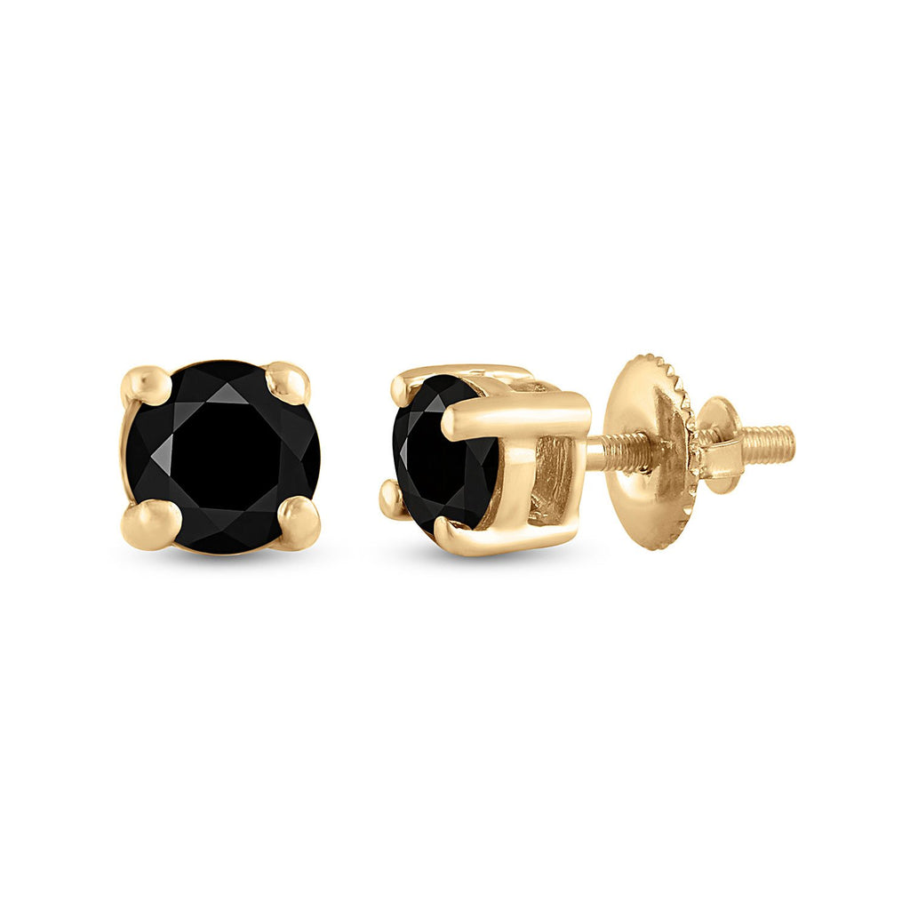 GND Diamond Stud Earring 10kt Yellow Gold Womens Round Black Color Enhanced Diamond Solitaire Earrings 3/4 Cttw