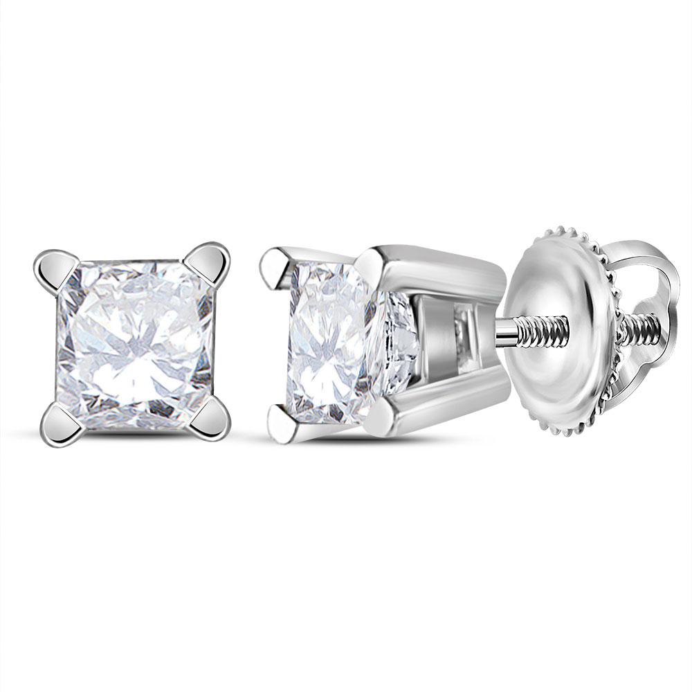 GND Diamond Stud Earring 14kt White Gold Unisex Princess Diamond Solitaire Stud Earrings 1/2 Cttw