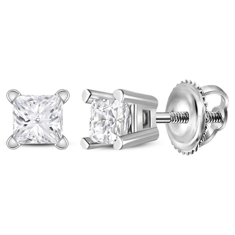GND Diamond Stud Earring 14kt White Gold Unisex Princess Diamond Solitaire Stud Earrings 1/5 Cttw