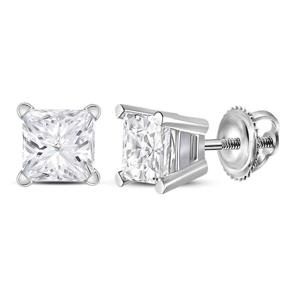 GND Diamond Stud Earring 14kt White Gold Unisex Princess Diamond Solitaire Stud Earrings 1 Cttw