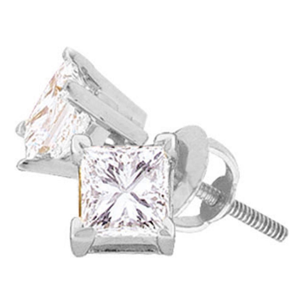 GND Diamond Stud Earring 14kt White Gold Unisex Princess Diamond Solitaire Stud Earrings 3/4 Cttw