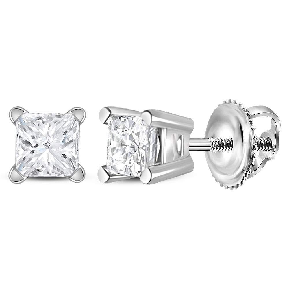 GND Diamond Stud Earring 14kt White Gold Unisex Princess Diamond Solitaire Stud Earrings 3/8 Cttw