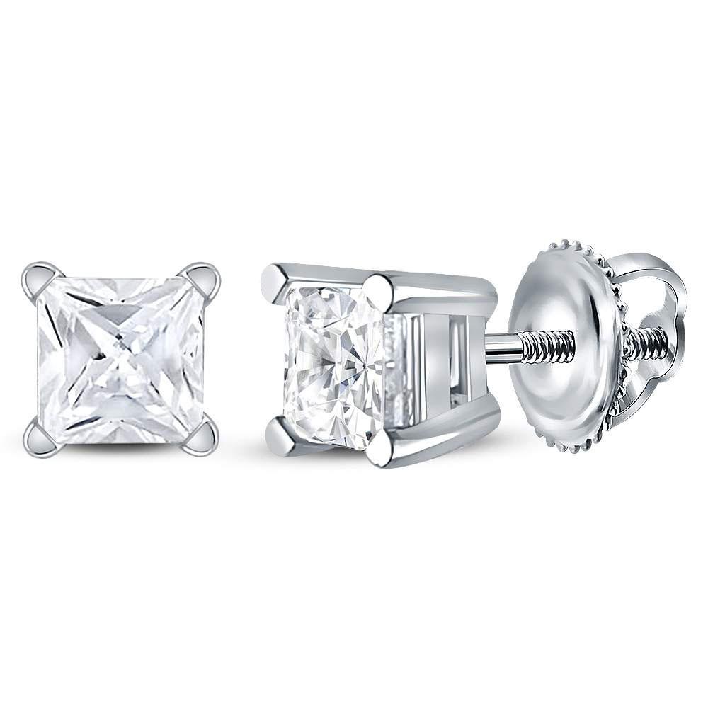 GND Diamond Stud Earring 14kt White Gold Unisex Princess Diamond Solitaire Stud Earrings 7/8 Cttw